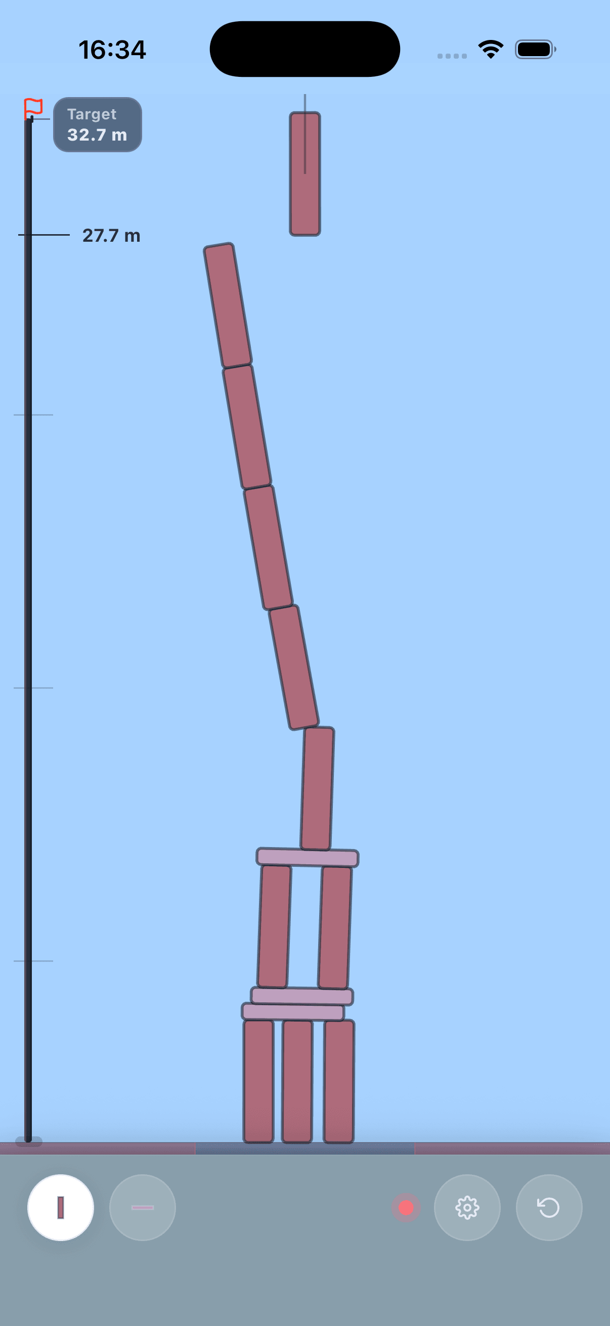 Tall Stackfall tower under unstable tension